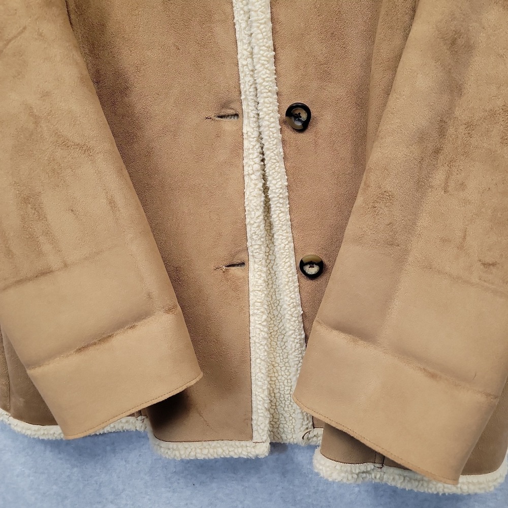 Vtg LL Bean Sherpa Lined Womens Faux Suede Shearling Jacket Coat Tan Brown Sz M - Picture 14 of 15